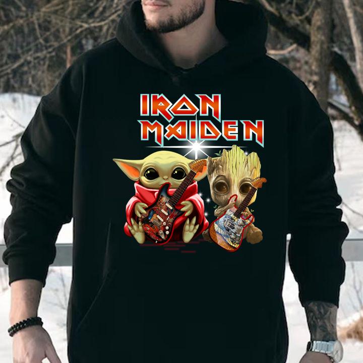 Baby Yoda And Baby Groot Play Guitar Iron Maiden t-shirt hoodie