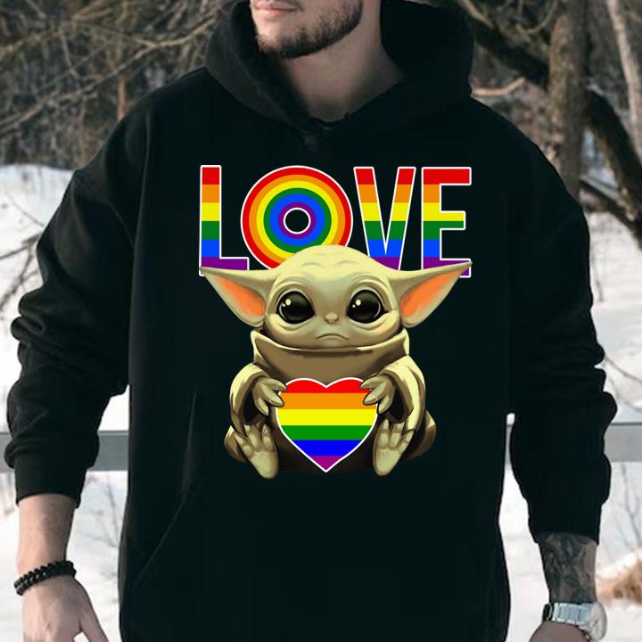 Hot LGBT Love Baby Yoda Rainbow Heart t-shirt hoodie