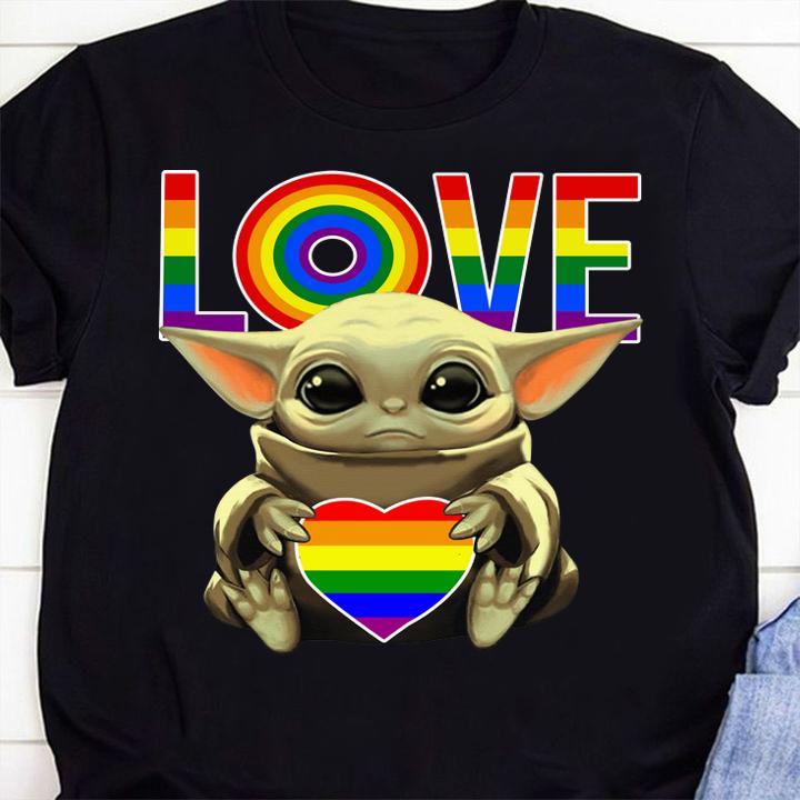 Hot LGBT Love Baby Yoda Rainbow Heart t-shirt shirt