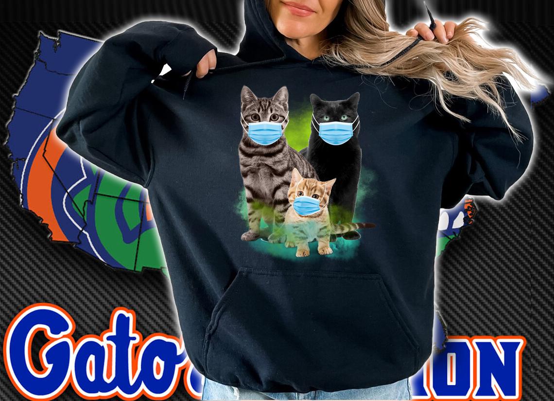 Three cats wear medical protective mask Covid-19 t-shirt hoodie