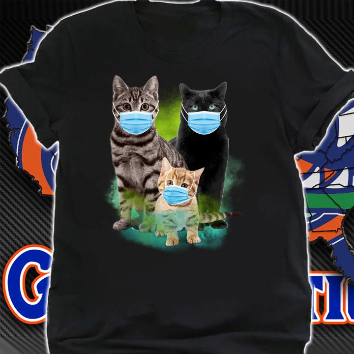 Three cats wear medical protective mask Covid-19 t-shirt shirt