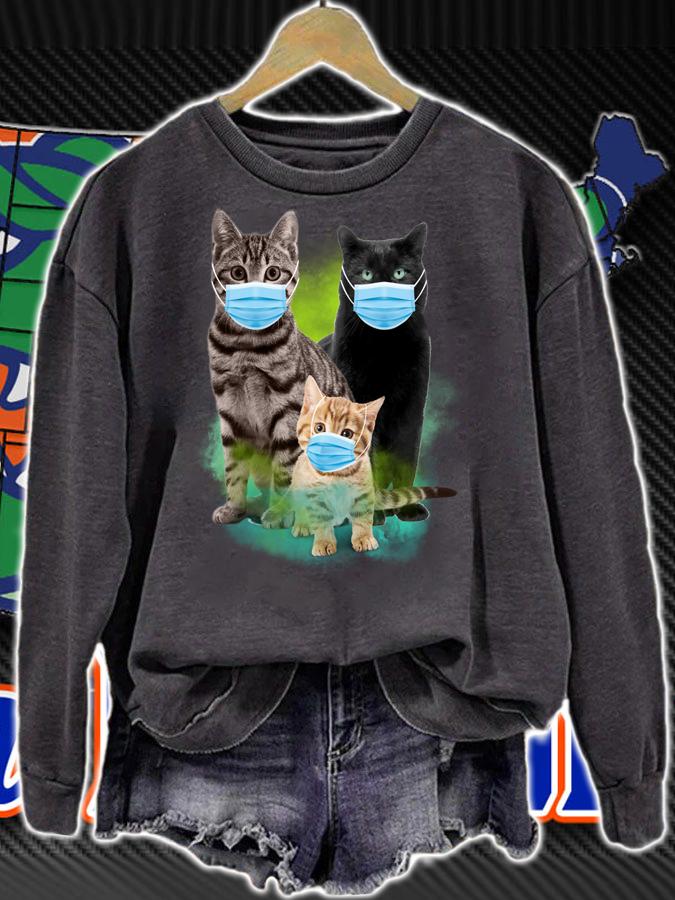 Three cats wear medical protective mask Covid-19 t-shirt sweatshirt