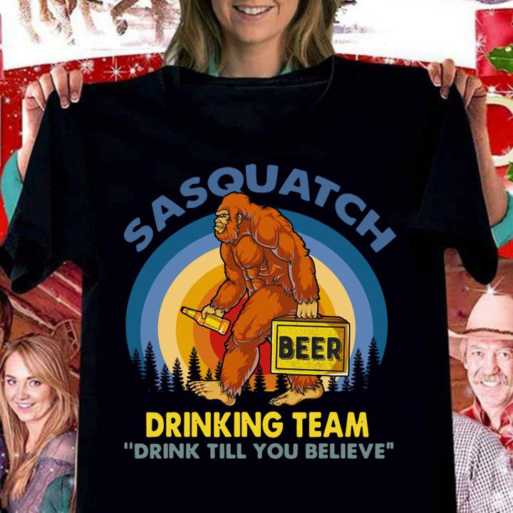 Top Vintage Sasquatch Drinking Team Funny Bigfoot t-shirt woman shirt