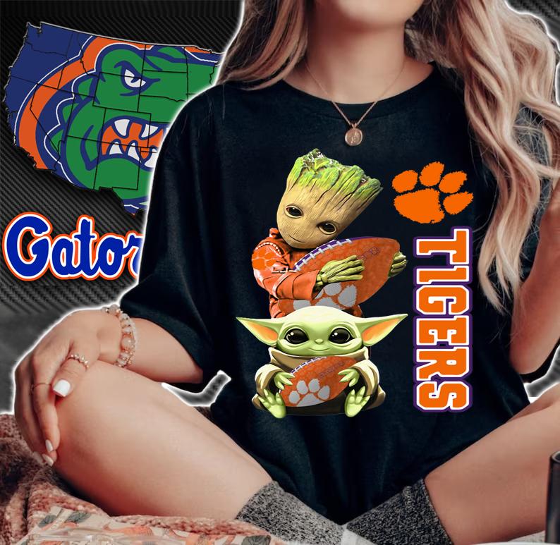Baby Groot And Baby Yoda Hug Clemson Tigers t-shirt woman shirt