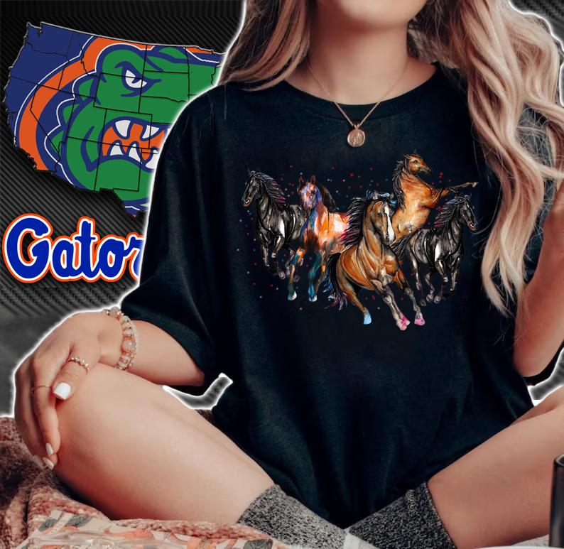 Five Horses Watercolor t-shirt woman shirt