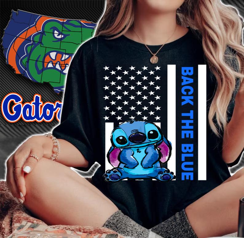 Disney Stitch American Flag Back The Blue Thin Blue Line t-shirt woman shirt