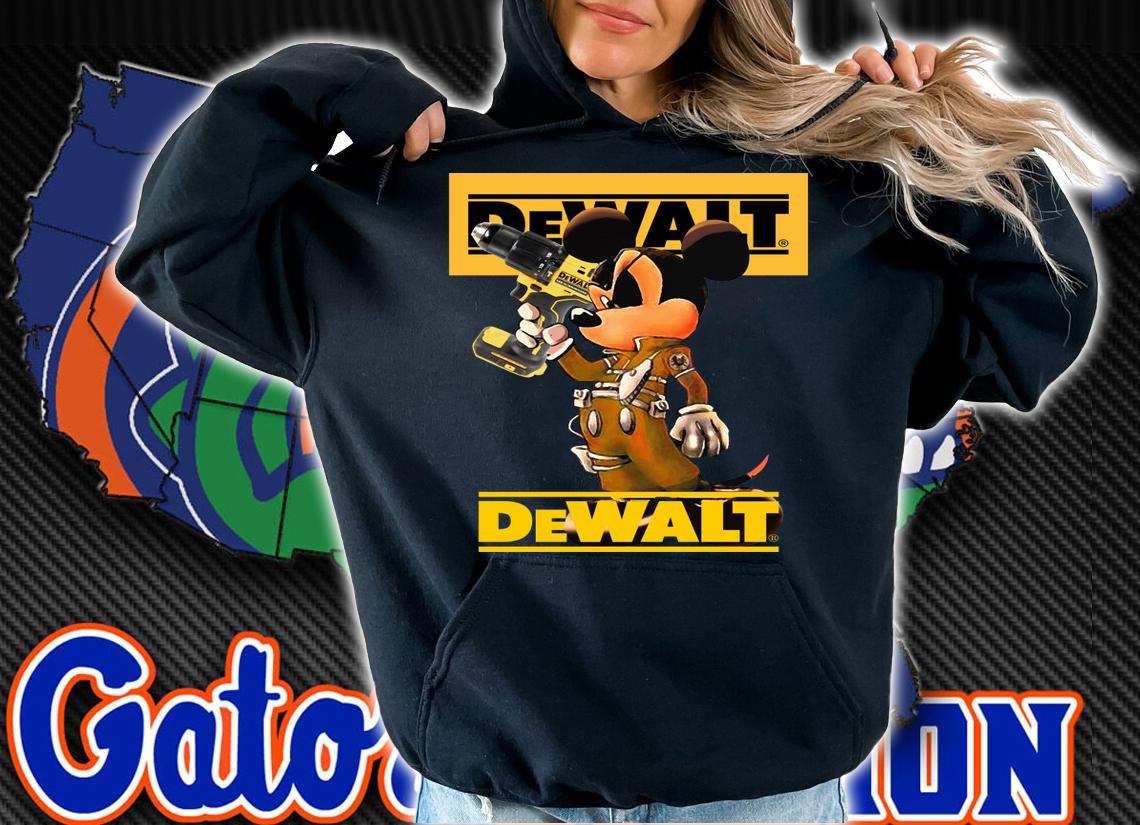 Mickey mouse holding drill logo Dewalt t-shirt hoodie