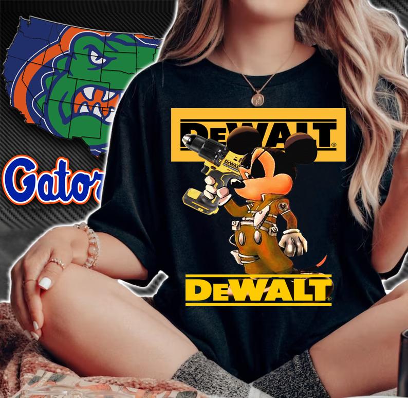 Mickey mouse holding drill logo Dewalt t-shirt woman shirt
