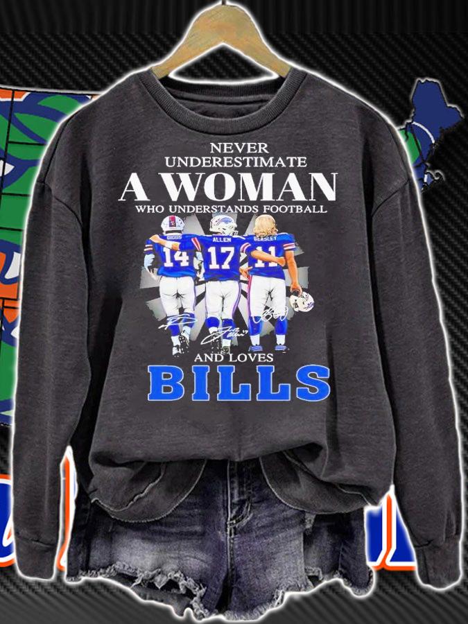 Never underestimate a woman who understands football and loves Bills signatures shirt t-shirt