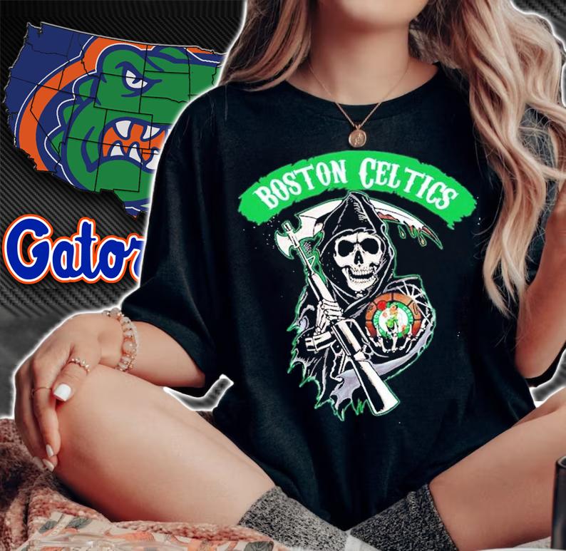 Boston Celtics NBA Basketball Son Of Anarchy Skull Boston Celtics Halloween Shirt t-shirt woman shirt