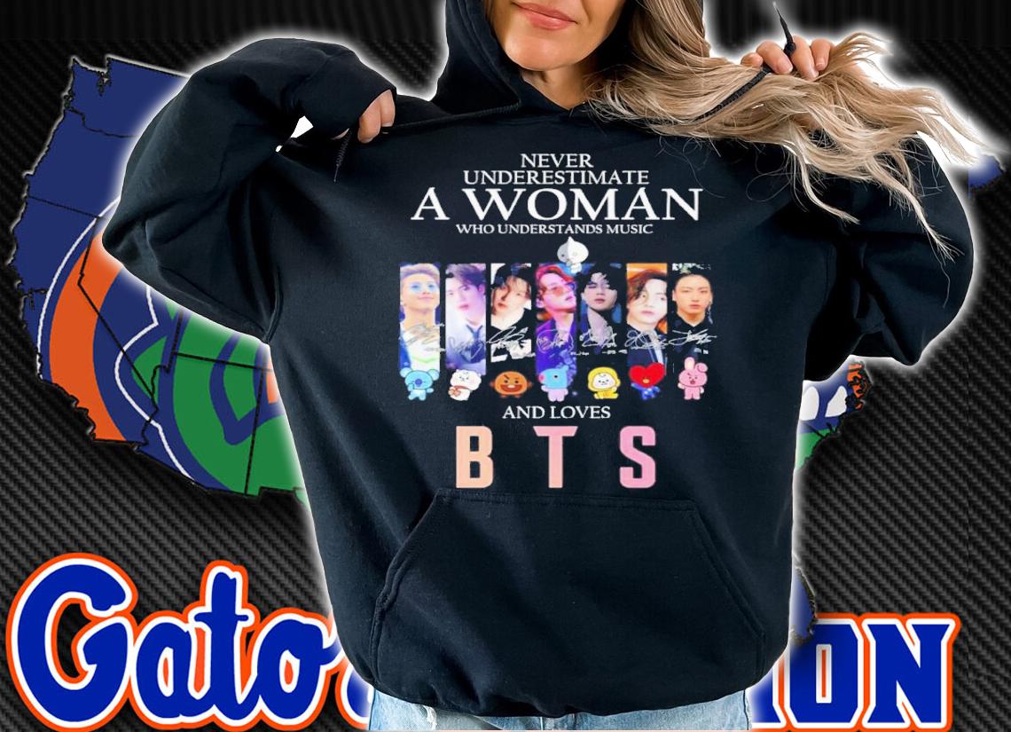 Never Underestimate A Woman Who Understands Music And Loves BTS Signatures Shirt t-shirt hoodie