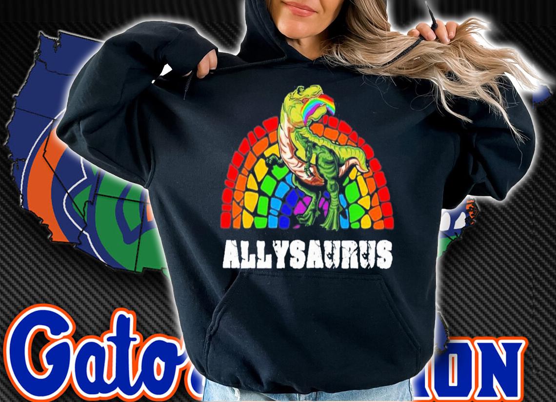 Allysaurus Dinosaur In Rainbow Flag For Ally LGBT Pride T-Shirt t-shirt hoodie