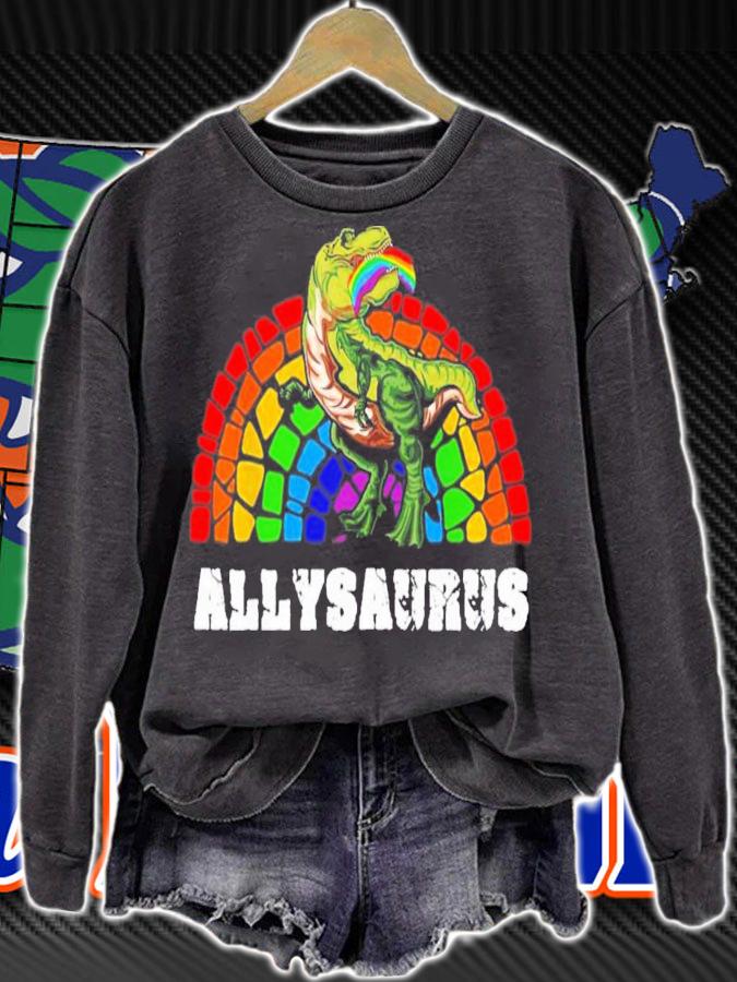 Allysaurus Dinosaur In Rainbow Flag For Ally LGBT Pride T-Shirt t-shirt sweatshirt