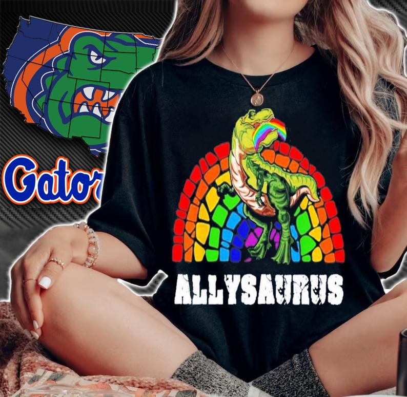 Allysaurus Dinosaur In Rainbow Flag For Ally LGBT Pride T-Shirt t-shirt woman shirt