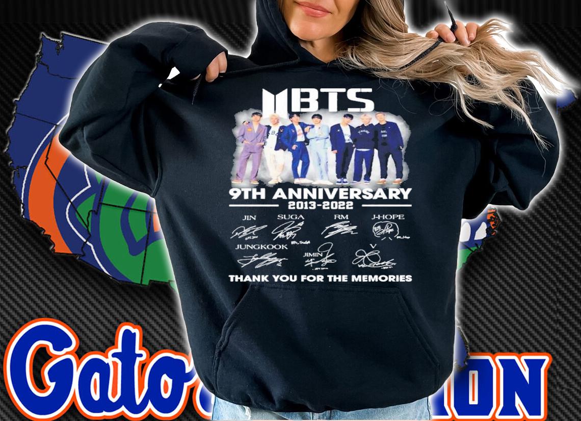 BTS Band 9th Anniversary 2013-2022 Signatures Thank You For The Memories Shirt t-shirt hoodie