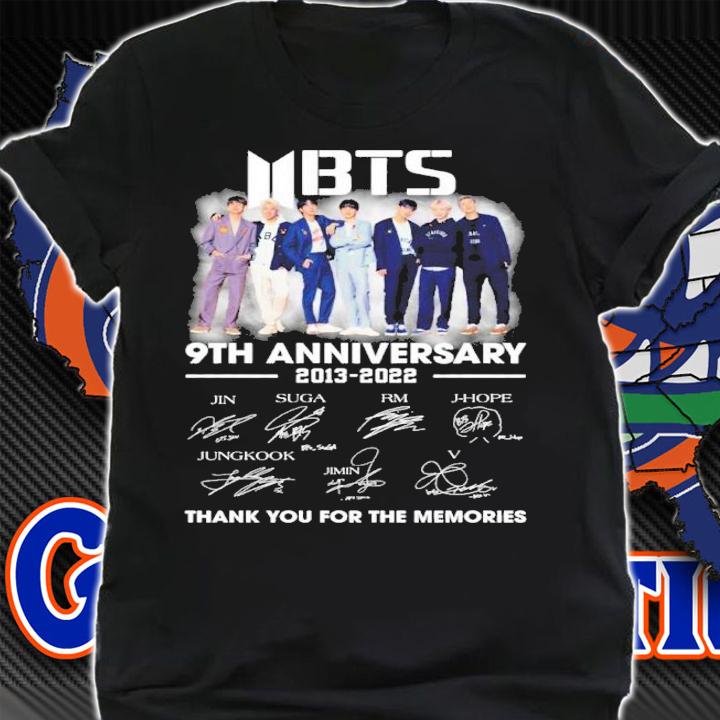 BTS Band 9th Anniversary 2013-2022 Signatures Thank You For The Memories Shirt t-shirt shirt