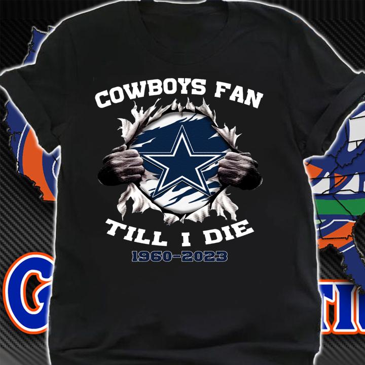 Blood Inside Me Cowboys Fan Till I Die 1960-2023 Dallas Cowboys t-shirt