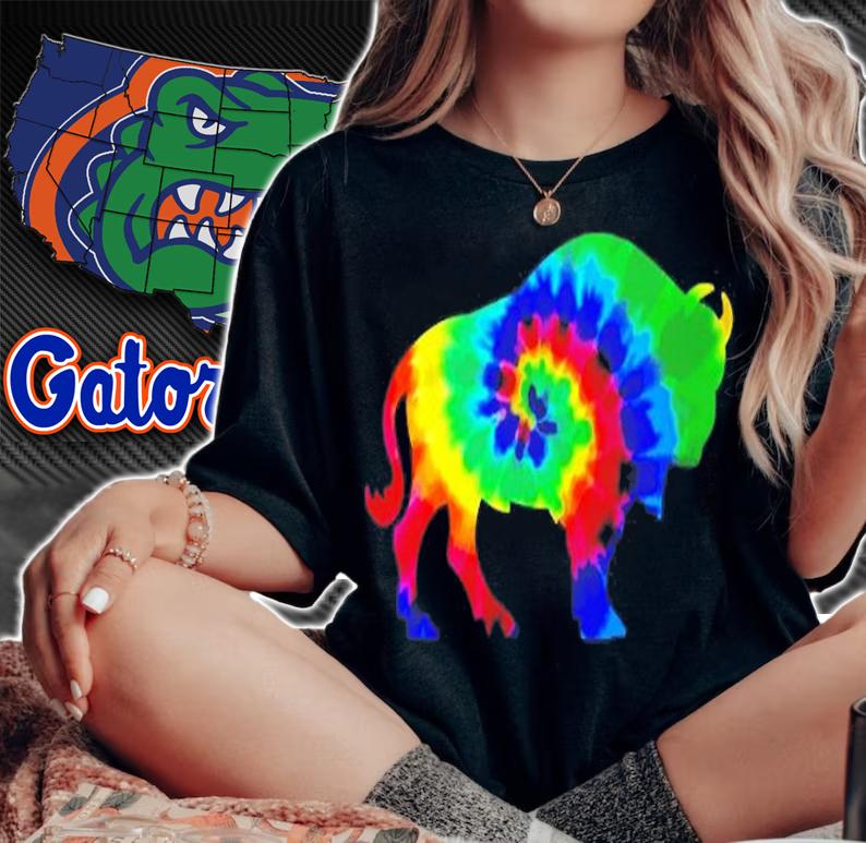 Bison Tie Dye Vintage Hippie American Buffalo T-Shirt t-shirt woman shirt