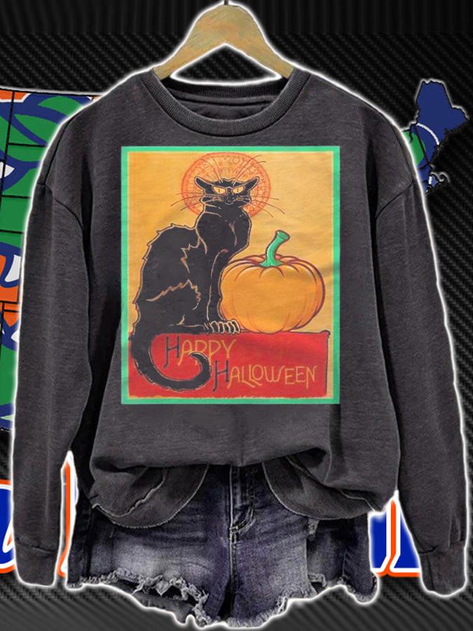 Black Cat Chat Noir Happy Halloween Art Nouveau Shirt t-shirt sweatshirt