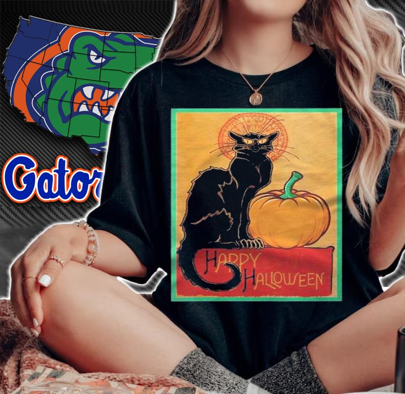 Black Cat Chat Noir Happy Halloween Art Nouveau Shirt t-shirt woman shirt