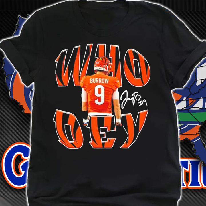 Cincinnati Bengals Joe Burrow 9 Who Dey Signatures Shirt t-shirt