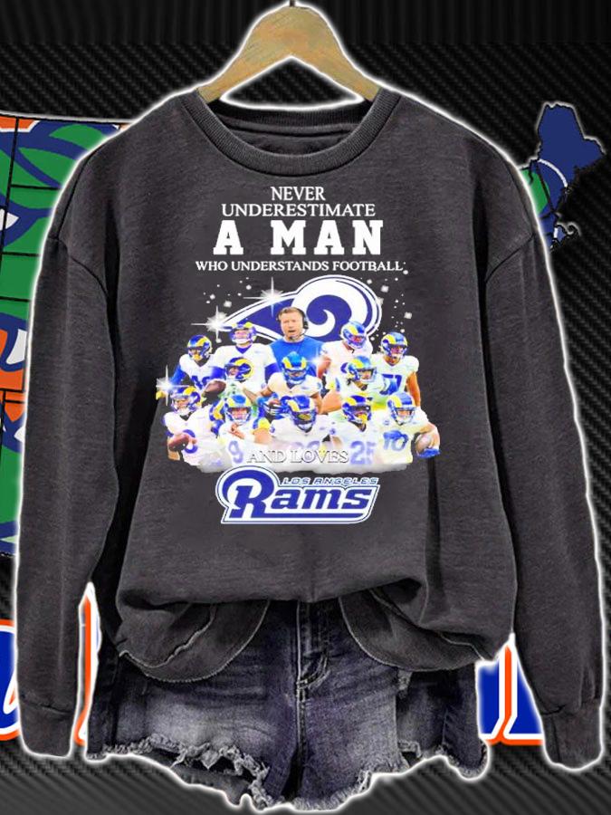 Official Never Underestimate A Woman Who Understands Football And Loves Los Angeles Rams Shirt t-shirt sweatshirt