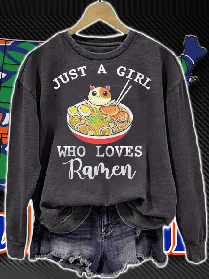 Kawaii Cat Japanese Noodles Women Girls Animal Ramen Shirt t-shirt