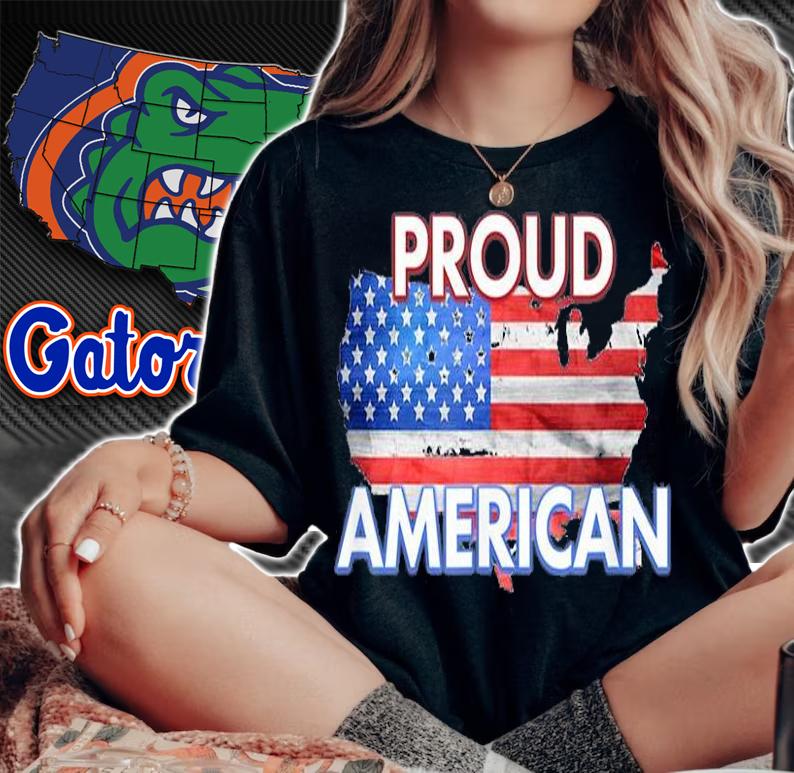 PROUD AMERICAN US Map T-Shirt t-shirt woman shirt