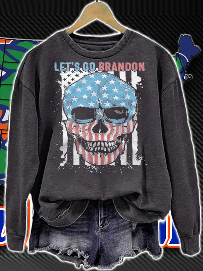Let's Go Brandon Chant Halloween Skull Conservative Vintage US Flag T-Shirt t-shirt sweatshirt