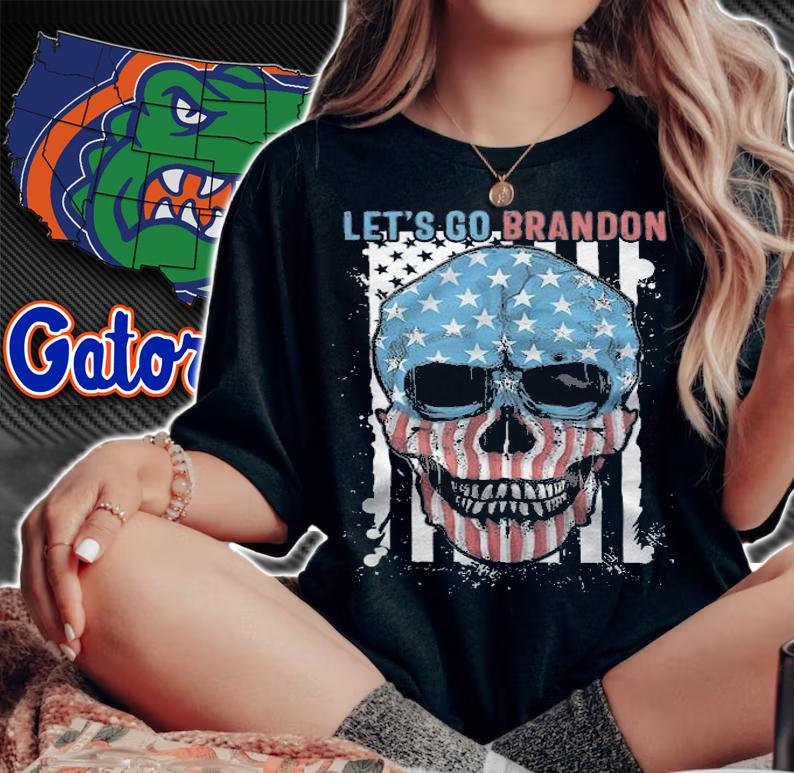 Let's Go Brandon Chant Halloween Skull Conservative Vintage US Flag T-Shirt t-shirt woman shirt