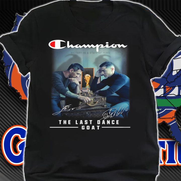 Champion Lionel Messi and Cristiano Ronaldo The Last Dance Goat Signatures t-shirt