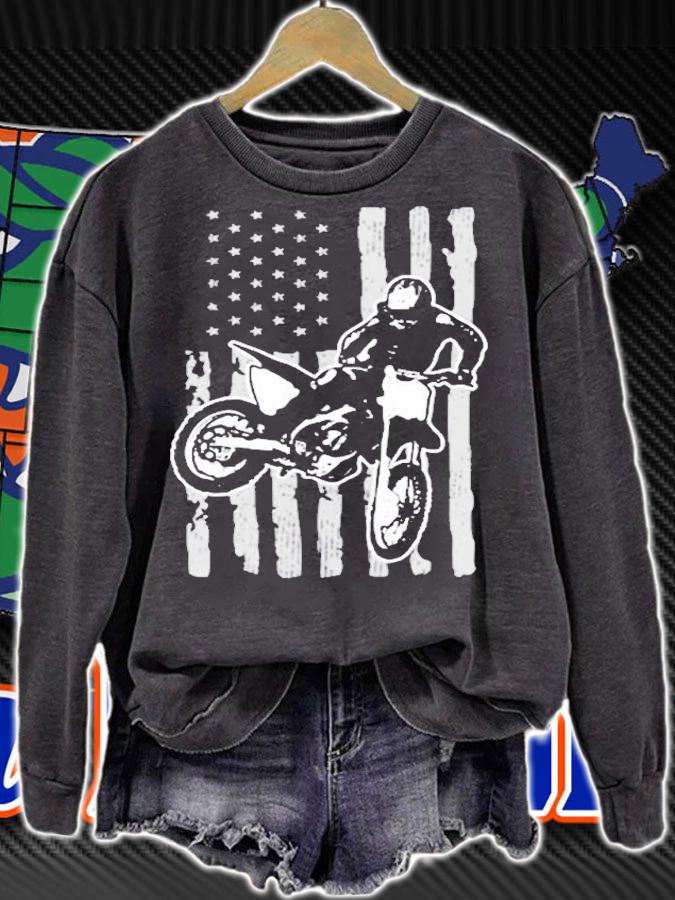 Retro Dirt Bike American Flag Motocross Enduro Rider Gift Pullover T-Shirt t-shirt sweatshirt