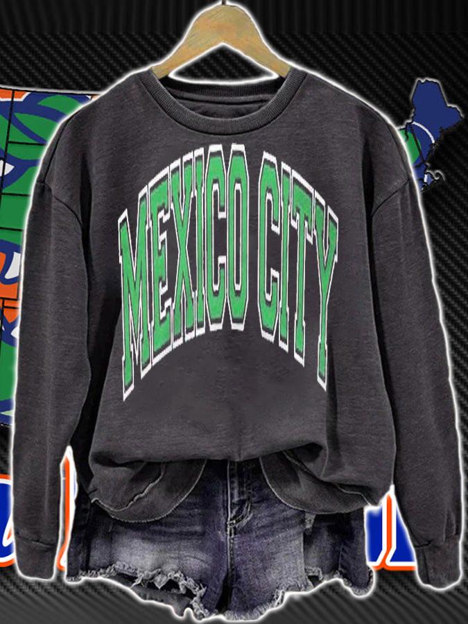 Mexico City Varsity Style Green Text Shirt