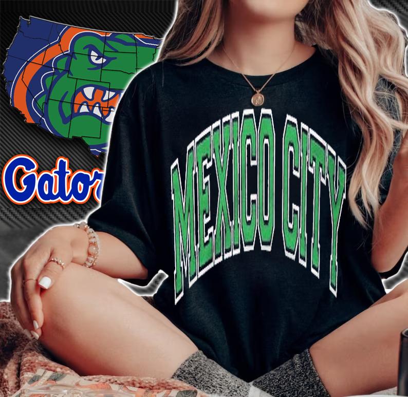 Mexico City Varsity Style Green Text Shirt
