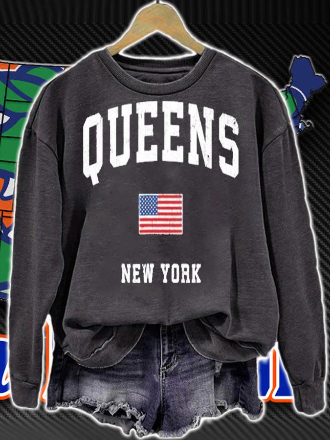 Queens New York Ny Vintage American Flag Sports Design T-Shirt sweatshirt