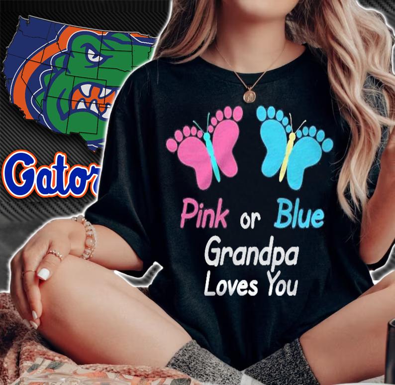 Gender Reveal Grandpa Pink Or Blue Butterflies T-shirt woman shirt