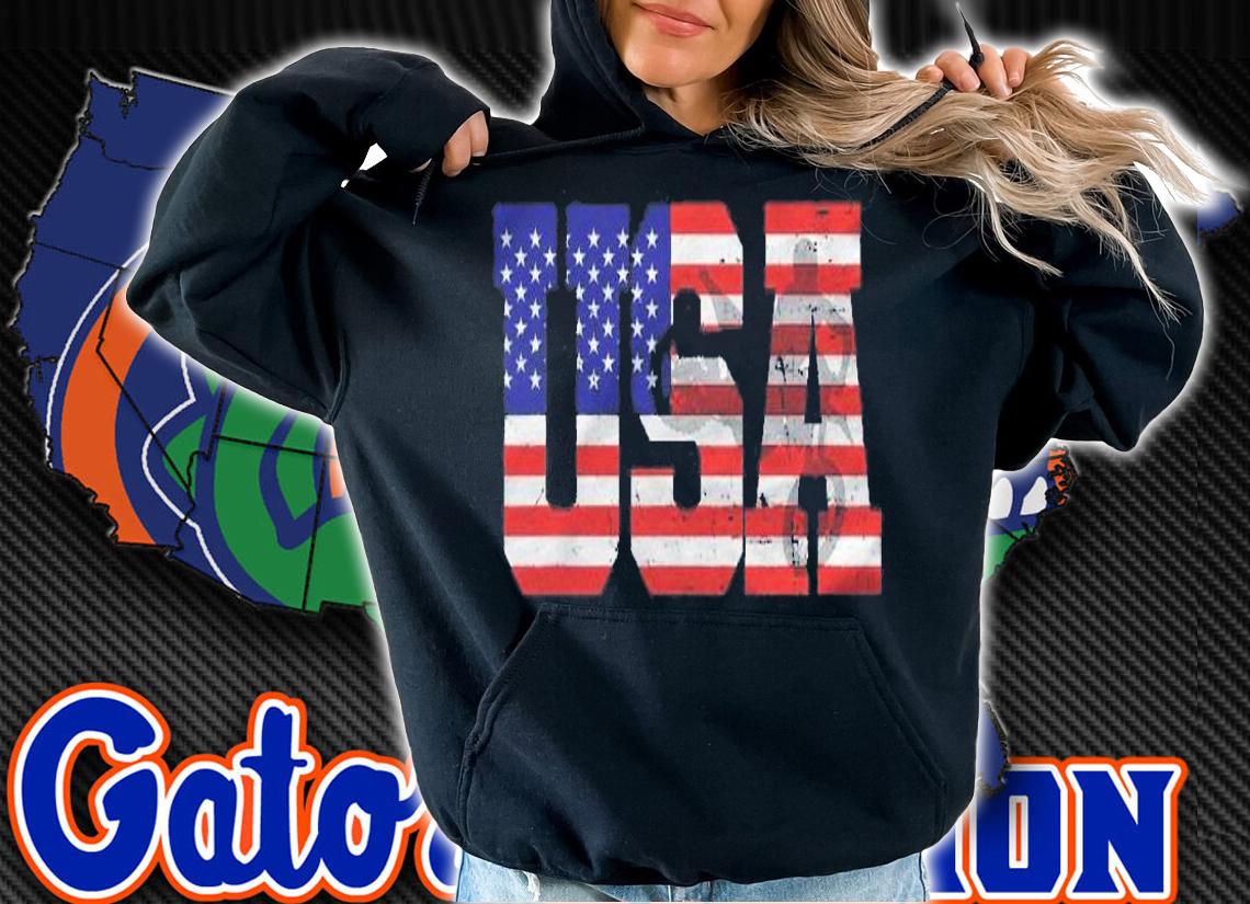 Retro Motorcycle Dirt Bike Silhouette American Flag Usa Shirt