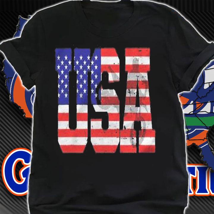 Retro Motorcycle Dirt Bike Silhouette American Flag Usa Shirt