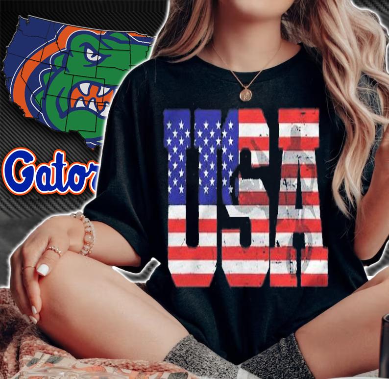 Retro Motorcycle Dirt Bike Silhouette American Flag Usa Shirt