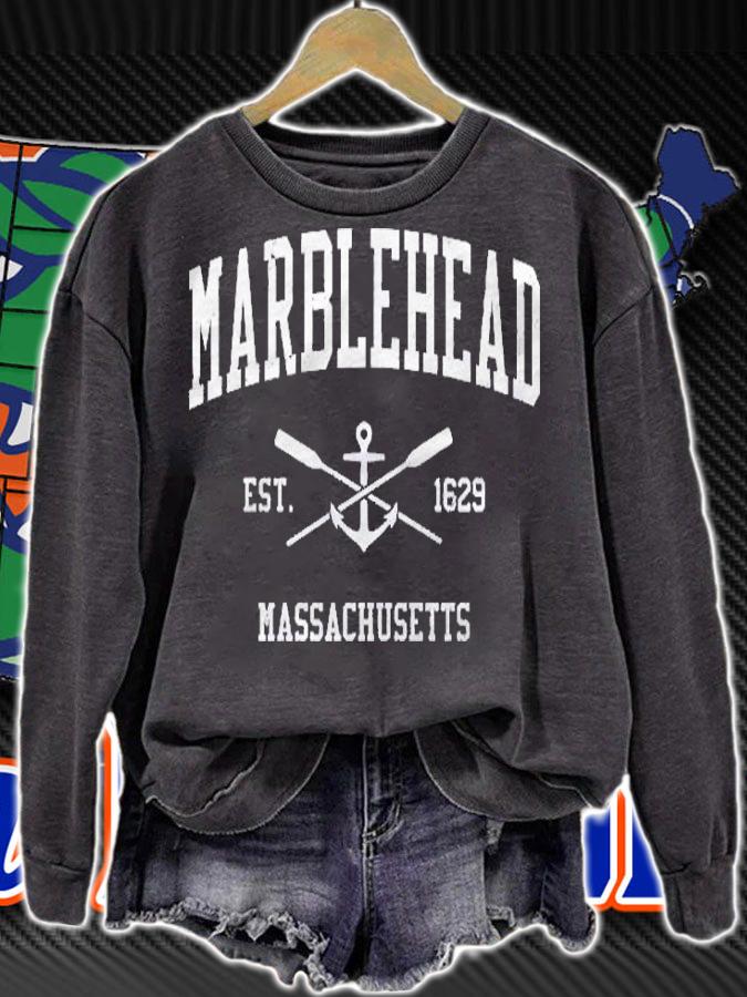 Marblehead Ma Vintage Crossed Oars & Boat Anchor Sports shirt sweatshirt