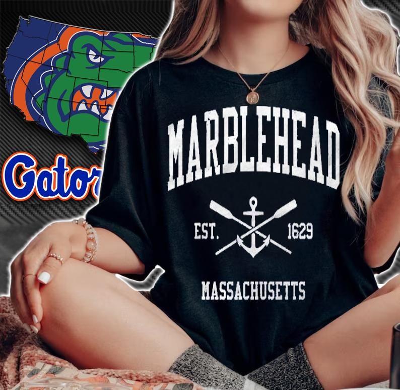 Marblehead Ma Vintage Crossed Oars & Boat Anchor Sports shirt woman shirt
