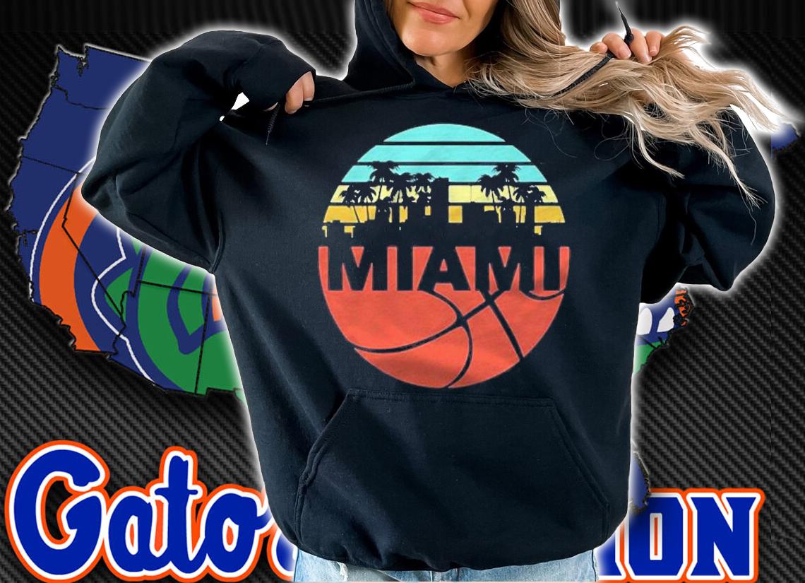 Women men vintage Miami Cityscape heat retro basketball fan t-shirt hoodie