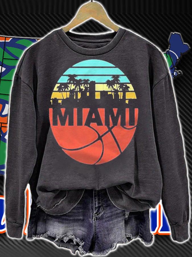 Women men vintage Miami Cityscape heat retro basketball fan t-shirt sweatshirt