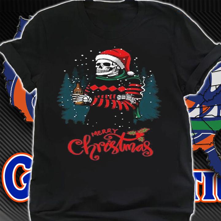 Skeleton Beer Merry Christmas Xmas T-Shirt shirt