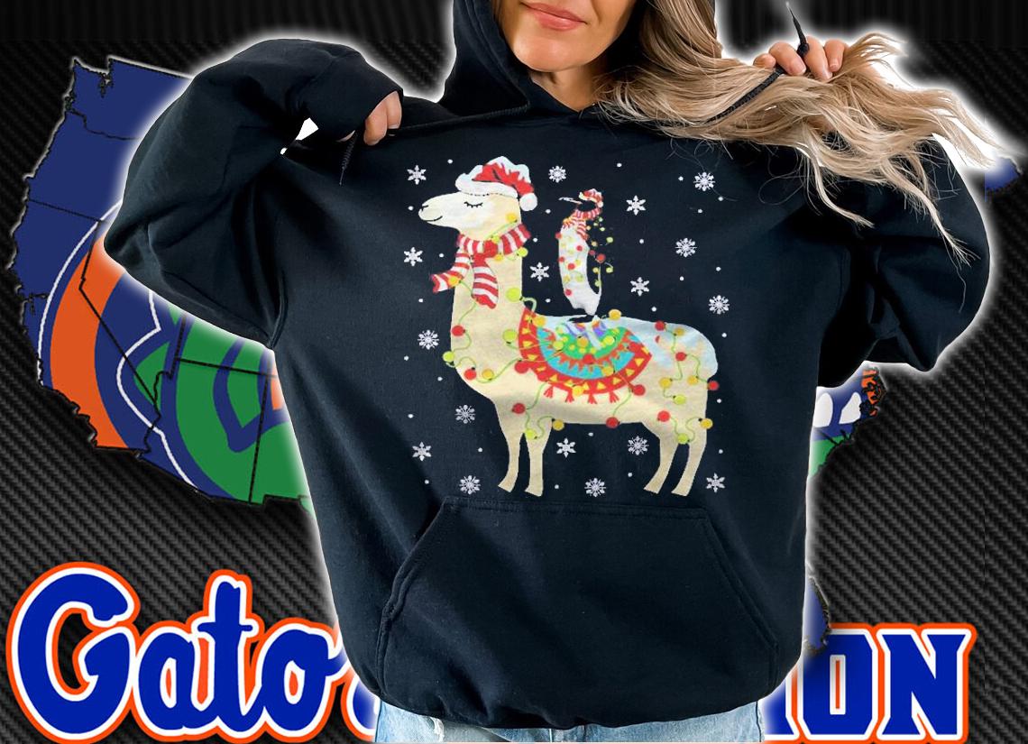 Penguins Xmas Lighting Penguin Riding Llama Christmas Shirt hoodie