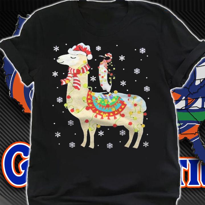 Penguins Xmas Lighting Penguin Riding Llama Christmas Shirt shirt