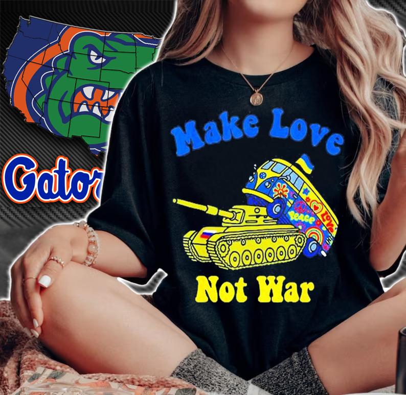 Ukrainian Gypsy On Russian Tank Support Make Love Not War Peace Ukraine T-Shirt woman shirt