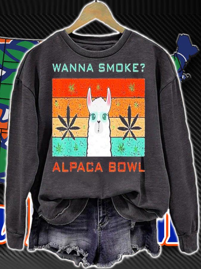 Wanna Smoke Alpaca Bowl Cannabis Weed Retro T-Shirt