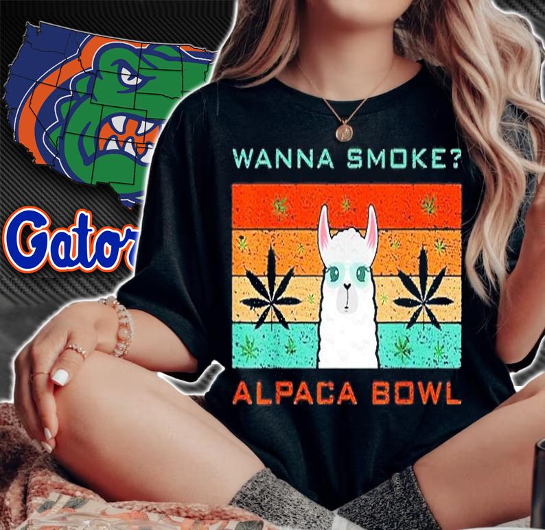 Wanna Smoke Alpaca Bowl Cannabis Weed Retro T-Shirt
