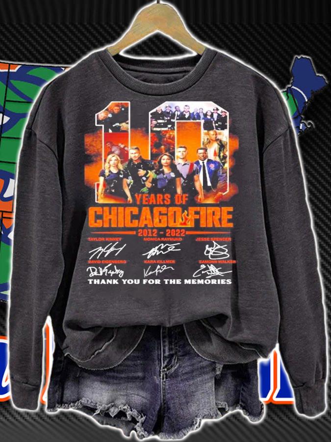 10 years of Chicago Fire 2012 2022 signatures thank you for the memories t-shirt